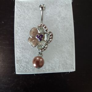 Rose Pearl Floral Dangle Navel Ring